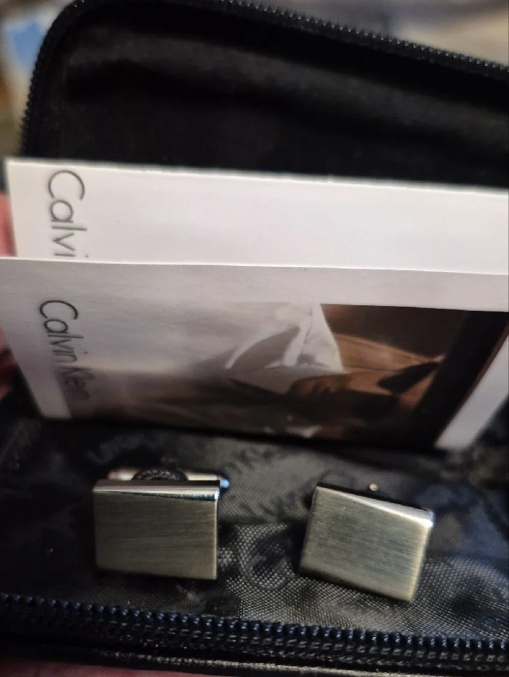 Calvin Klein Polished Silver Rectangular Cufflinks With Pouch